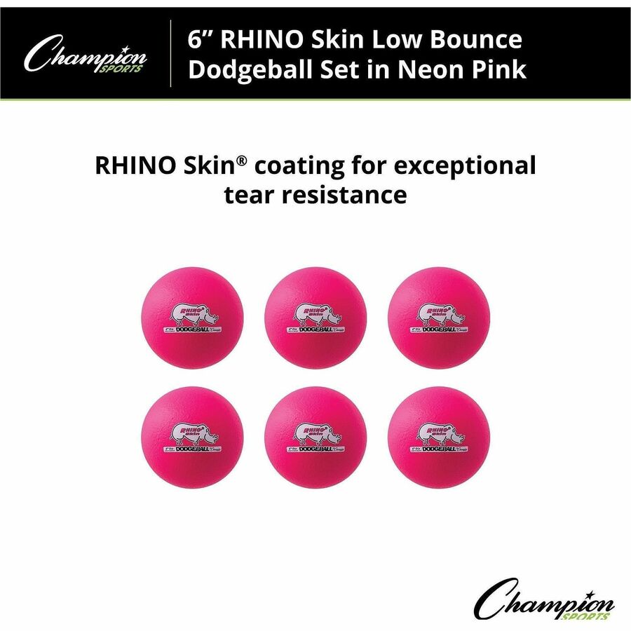 Champion Sports Rhino Skin Low Bounce Dodgeball Set - 6.30" - Low Density Foam - Neon Pink - 6 / Set