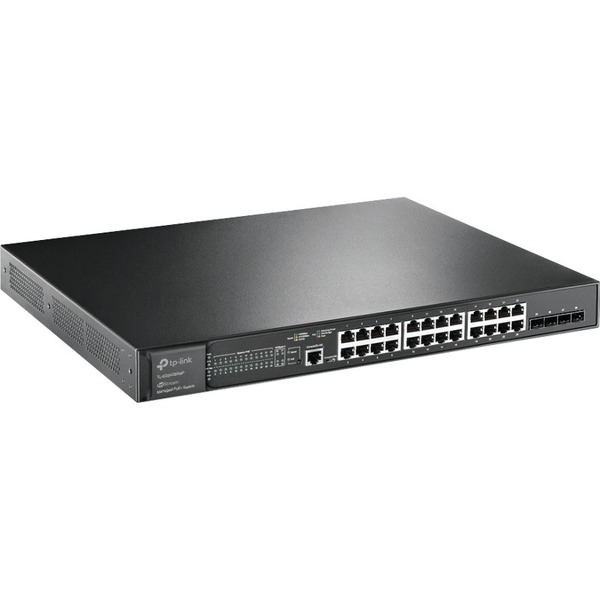 TP-Link (TL-SG3428XMP) JetStream 24-Port Gigabit and 4-Port 10GE SFP+ L2+ Managed Switch with 24-Port PoE+. 24× 10/100/1000 Mbps RJ45 Ports, 4× 10G SFP+ Slots, 1× RJ45 Console Port and 1× Micro-USB Console Port. 384 W PoE Budget. Omada Centralized Cloud Management. IP-MAC-Port Binding, ACL, Port Security, DoS Defend, Storm control, DHCP Snooping, 802.1X and Radius Authentication. L2/L3/L4 QoS and IGMP snooping.