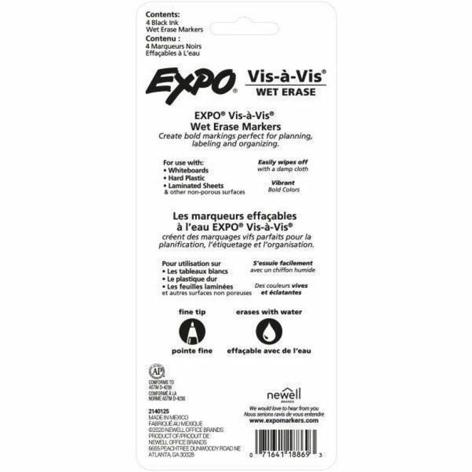 Expo Vis-A-Vis Wet-Erase Markers - Fine Marker Point - Black - 4 / Pack