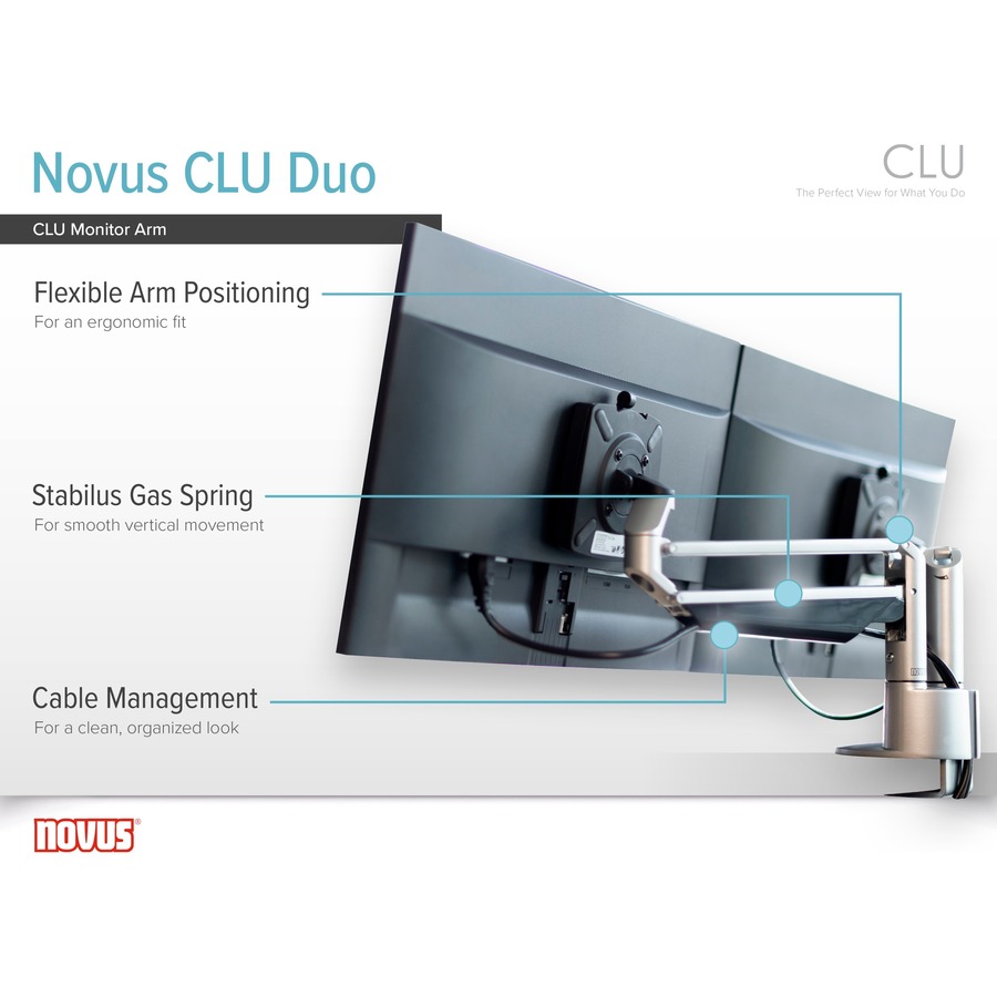 Novus CLU Duo 990+4018+000 Mounting Arm for Monitor - Black - 2 Display(s) Supported - 13" Screen Support - 30 lb Load Capacity - 75 x 100 - 1