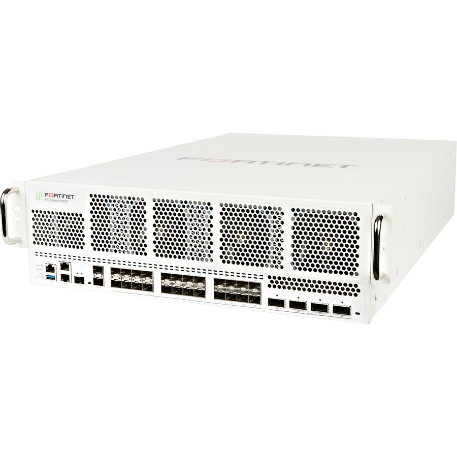 Fortinet FG-6301F-DC next-gen firewall with 4 x 40/100GE, 24 x 1/10/25GE, and 2 x 1GE ports — alternate view 1