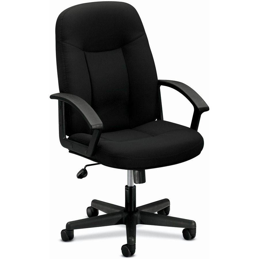 HON High-Back Executive Chair | Center-Tilt | Fixed Arms | Black Fabric - Polyester Seat - Black Polyester Back - Black Frame - High Back - 5-star Base - Armrest - 1 Each