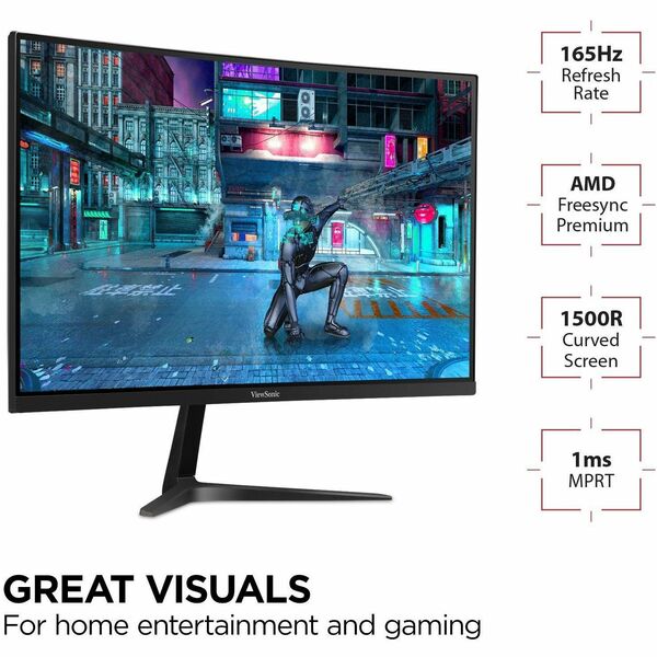 ViewSonic 27" QHD Curved Gaming Monitor, VA, QHD 2560x1440, 1ms,165 Hz