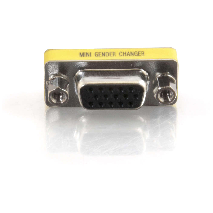 C2G HD15 VGA F/F Mini Gender Changer (Coupler) - 1 x HD-15 Female - 1 x DB-15 Female - Silver, Yellow