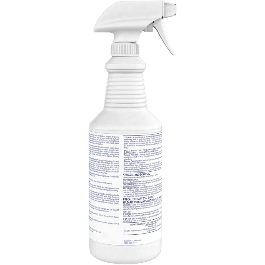 Diversey Envy Liquid Disinfectant Cleaner - Ready-To-Use - 32 fl oz (1 quart) - Lavender, Ammonia Scent - 1 Each - Color-free, Disinfectant, Virucidal, Bactericide, Fungicide, Mildewstatic, Rinse-free, Non-abrasive, Deodorize - Clear