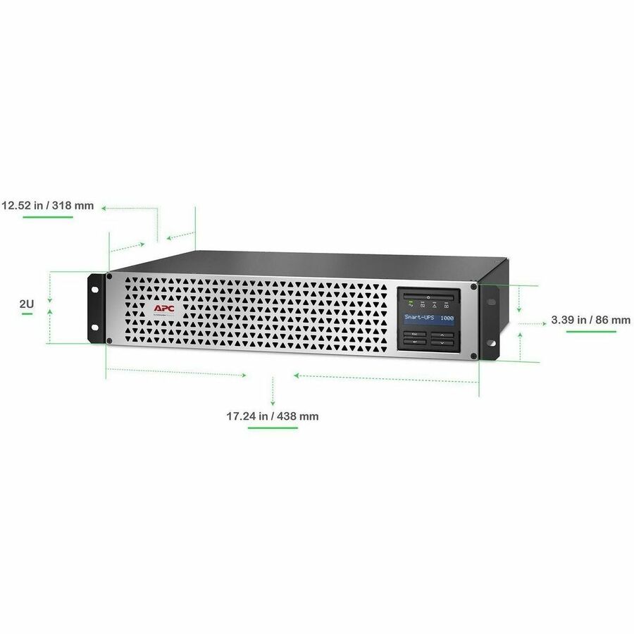 APC Smart-UPS, Line Interactive, 1000VA, Lithium-ion, Rackmount 2U, 120V, 6x NEMA 5-15R outlets, SmartConnect Port+Network Card, Short Depth, AVR
