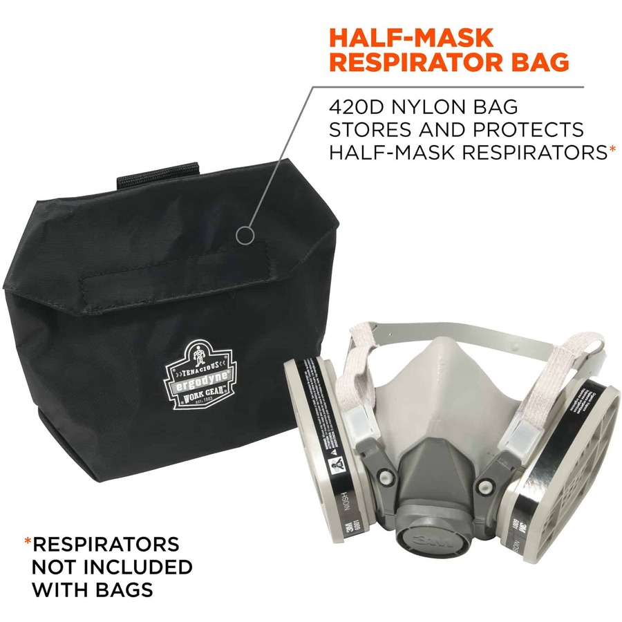 Ergodyne Arsenal 5182 Carrying Case Half Mask Respirator - Black - 420D Nylon Body - 7" Height x 4" Width x 10" Depth - 1 Each