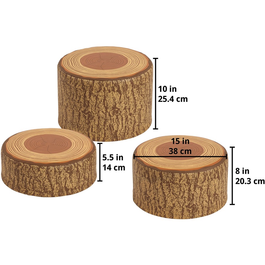 ECR4KIDS Tree Stump Stool Set, Flexible Classroom Seating, Multiple Seat Heights, 3-Piece - High Density Foam (HDF), Polyurethane Foam Seat - Tree Trunk Base - 3 / Set - Backrests & Seat Cushions - ELR12641