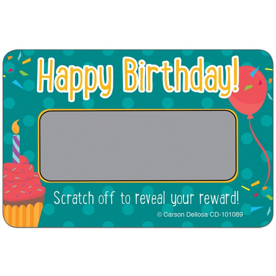 Carson Dellosa Education Happy Birthday! Scratch Off Awards & Certificates - "Happy Birthday" - 3.50" x 2.25" - Incentives & Awards - CDP101089