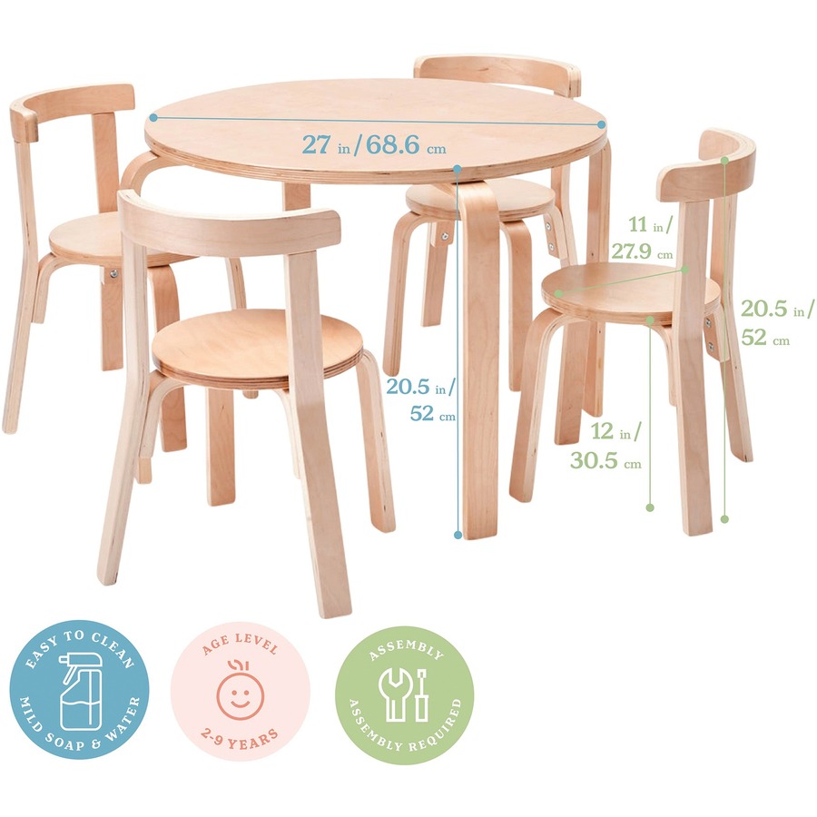 ECR4KIDS Table/Chair Set - 20.5" x 27.5" Table - Rounded Edge - Material: Birch Bentwood - Finish: Natural - Kitchen Play - ELR15821NT