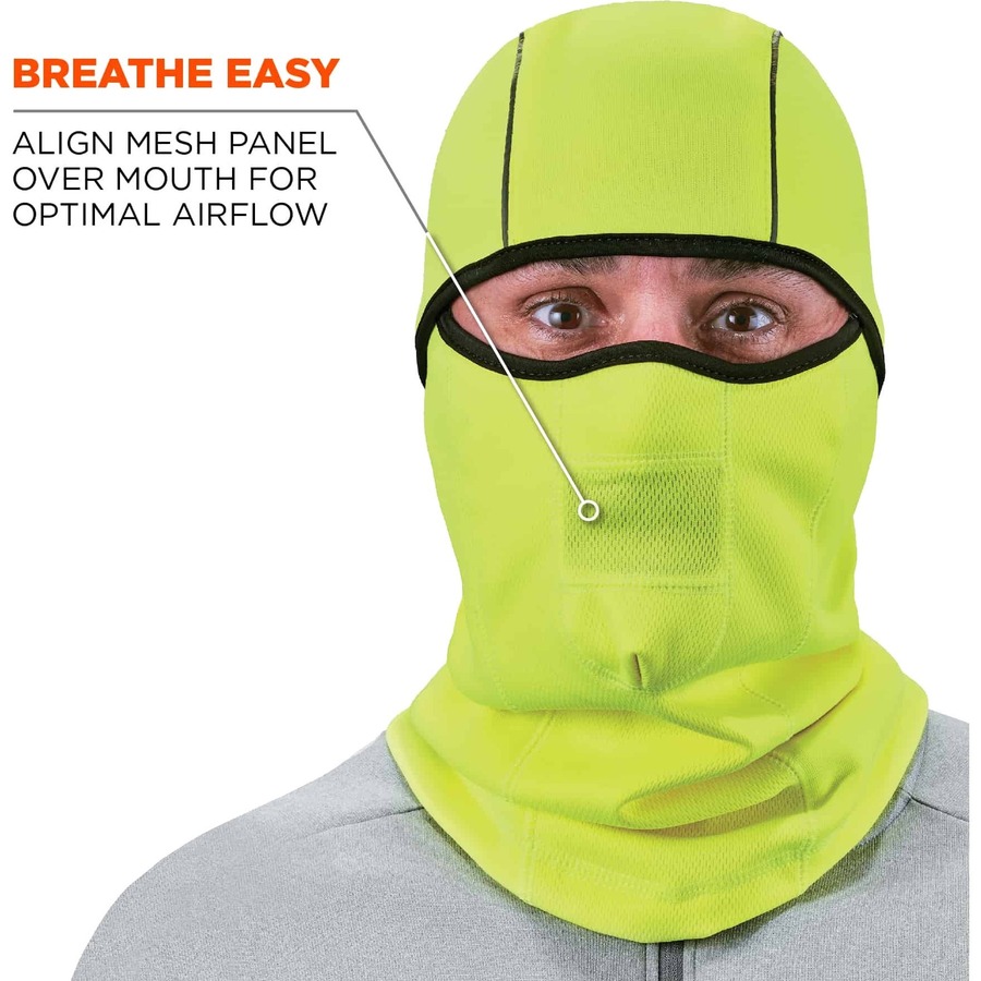 Ergodyne N-Ferno 6823 Balaclava Face Mask - Wind-Proof, Hinged Design - Fabric, Fleece - Lime