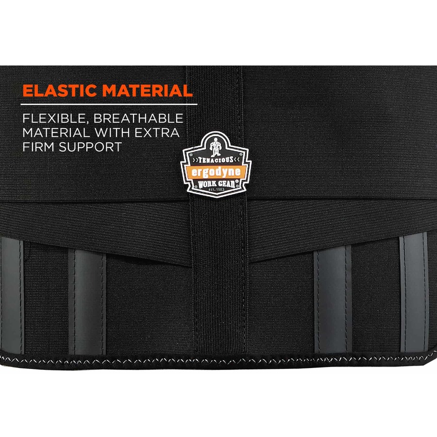 Ergodyne ProFlex 1600 Standard Back Support Brace - 30" - 34" Waist Size - Black - Elastic, Polypropylene, Rubber - 1 Each