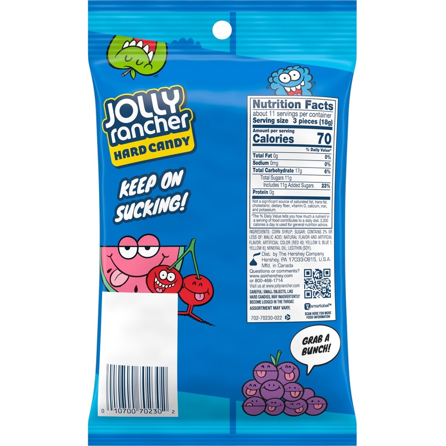 Jolly Rancher Hard Candy - Green Apple, Blue Raspberry, Cherry, Watermelon, Grape - Individually Wrapped, Trans Fat Free - 7 oz - 12 / Carton