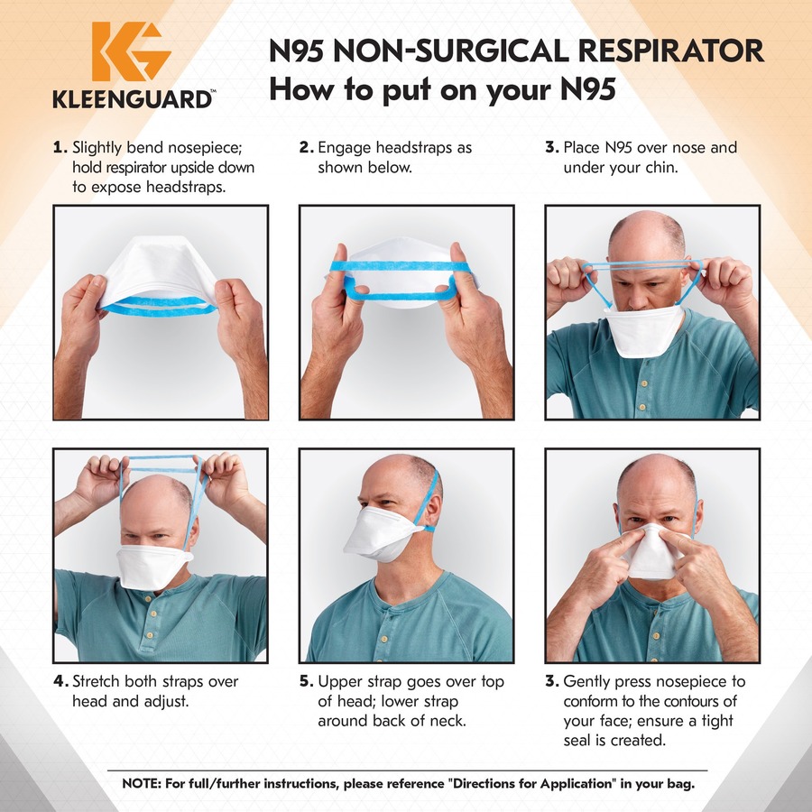 Kleenguard N95 Pouch Respirator - Recommended for: Face - Comfortable, Breathable, Adjustable Nose-piece, Lightweight, Foldable, Head Strap, Particle Filtration Efficiency (PFE) - Regular Size - Airborne Particle Protection - White - 20 / Pack = KLG53899