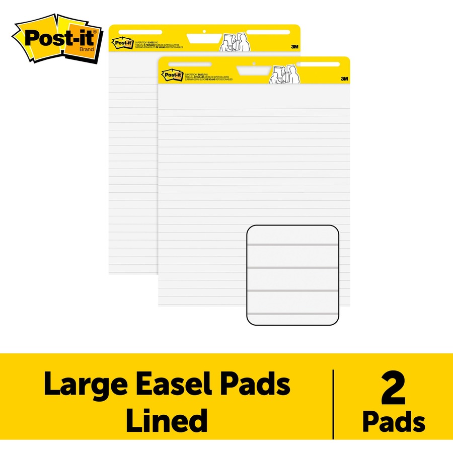 Post-it® Super Sticky Easel Pad - 30 Sheets - Ruled25" x 30" - Self-stick, Resist Bleed-through, Handle, Sturdy Backcard, Universal Slot, Repositionable, Adhesive Backing - 1 / Pack