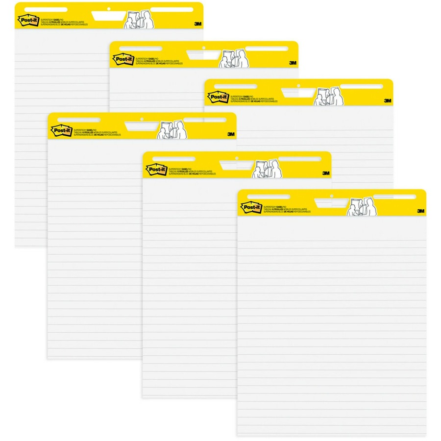 Post-it® Easel Pad - 30 Sheets - Ruled25" x 30" - Self-stick, Resist Bleed-through, Handle, Sturdy Backcard, Universal Slot, Repositionable, Adhesive Backing - 6 / Carton