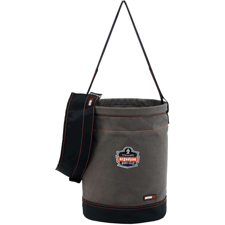 Arsenal 5930T Bucket - Reinforced, Handle, Pocket, Durable, Storm Drain - 14" - Plastic, Nylon, Nickel Plated, Synthetic Leather, Canvas - Gray - 1 Each