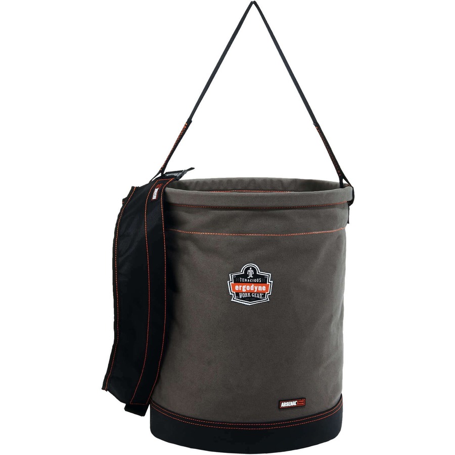Arsenal 5935T Bucket - Reinforced, Handle, Pocket, Durable, Storm Drain - 17.5" - Plastic, Nylon, Nickel Plated, Synthetic Leather, Canvas - Gray - 1 Each