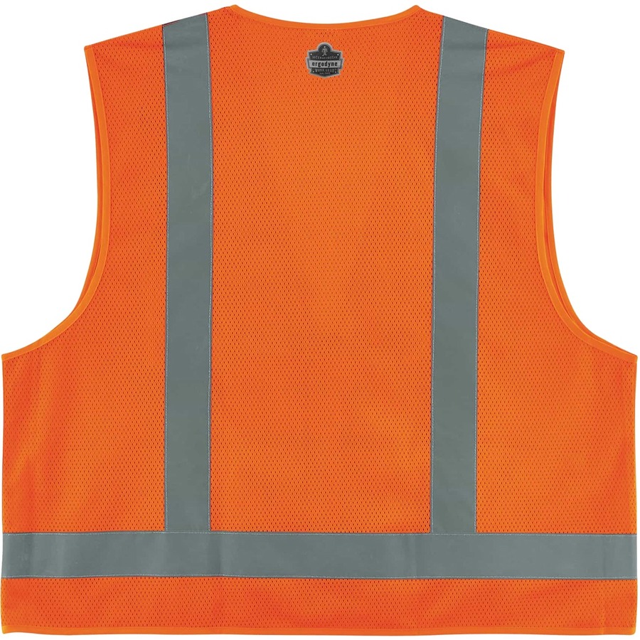 GloWear 8249Z Type R Class 2 Economy Surveyors Vest - Recommended for: Construction, Baggage Handling - Large/Extra Large Size - Zipper Closure - Polyester, Polyester Mesh - Orange - Pocket, Mic Tab, Reflective, High Visibility, Breathable, Lightweight, C