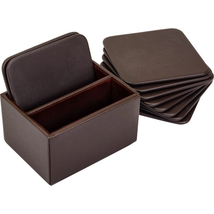 Dacasso Leather Square Coaster Set - Square - Chocolate Brown - Top Grain Leather - 1Each