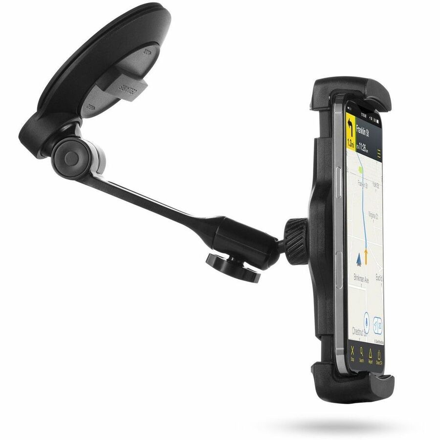 CELLAIRIS Aluminum Wind/Dash Mount (MPN 11-0200055) showing aluminum head holding a smartphone on a car dashboard — alternate view 1