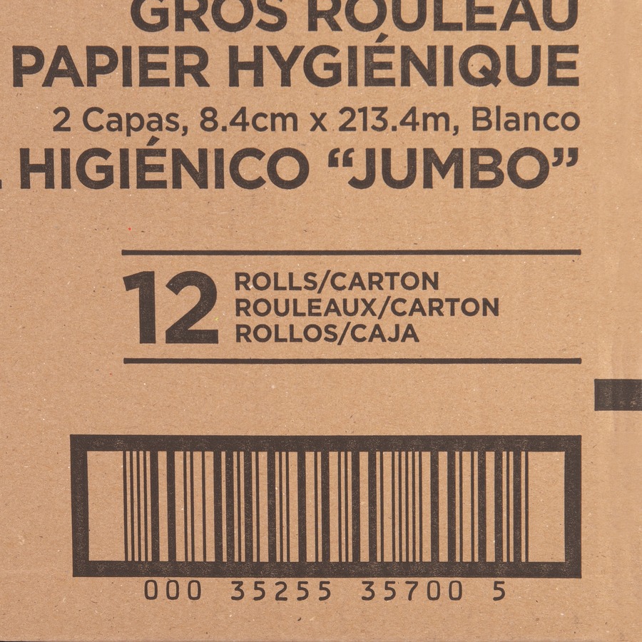 Genuine Joe Jumbo Jr Dispenser Bath Tissue Roll - 2 Ply - 3.30" x 700 ft - 8.88" Roll Diameter - White - Fiber - 12 / Carton