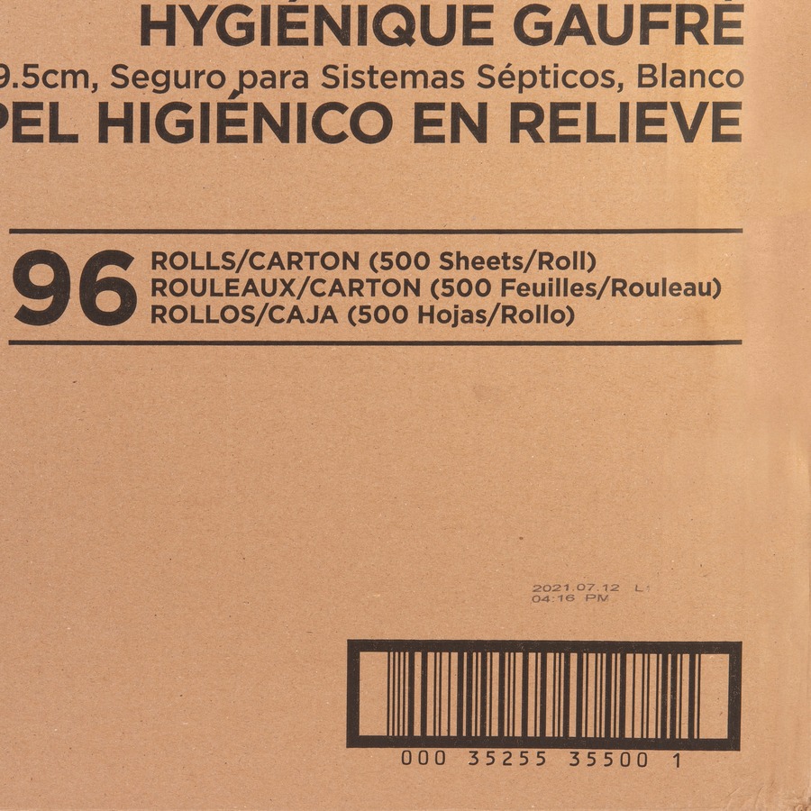 Genuine Joe 2-ply Bath Tissue - 2 Ply - 4.50" x 3.80" - 500 Sheets/Roll - White - Fiber - 96 / Carton
