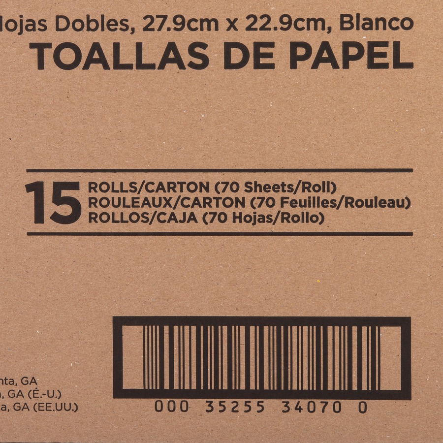 Genuine Joe 2-ply Paper Towel Rolls - 2 Ply - 9" x 11" - 70 Sheets/Roll - White - Paper - 15 / Carton