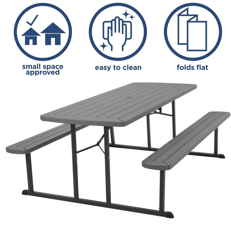Cosco Folding Picnic Table - Taupe Top - 800 lb Capacity - 72" Table Top Width x 57" Table Top Depth - 29" Height - Wood Grain, Resin Top Material - 1 Each