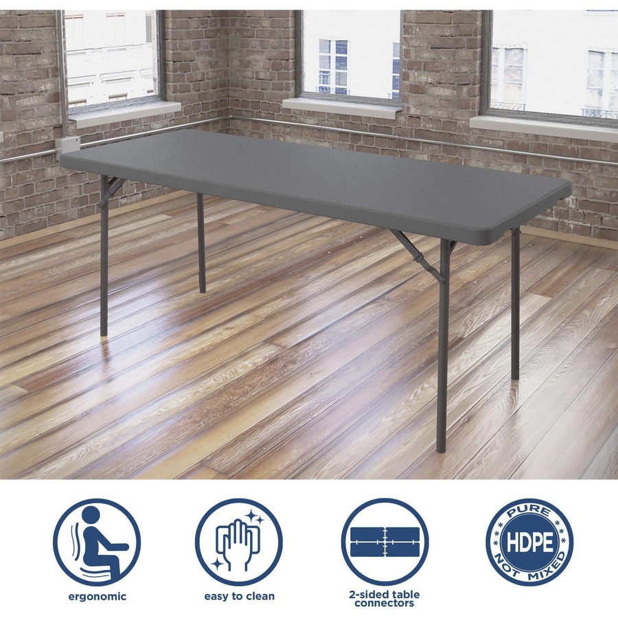 Dorel Zown Corner Blow Mold Large Folding Table - 4 Legs - 800 lb Capacity x 72" Table Top Width x 30" Table Top Depth - 29.25" Height - Gray - High-density Polyethylene (HDPE), Resin - 1 Each