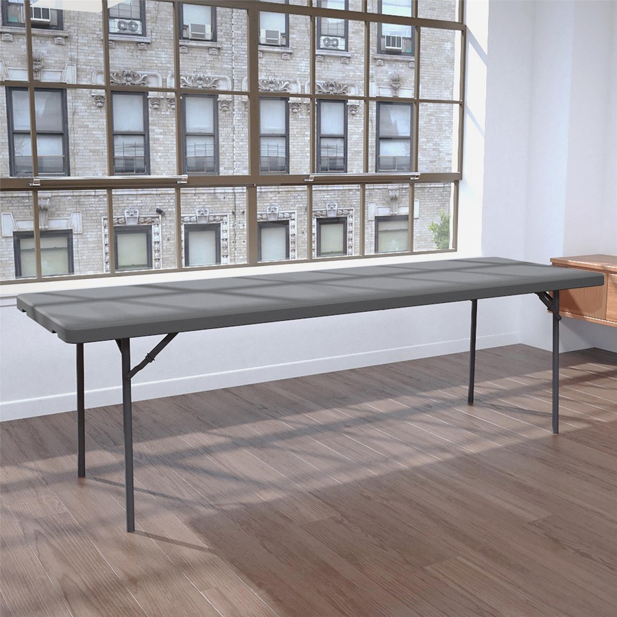 Dorel ZOWN 96" Commercial Blow Mold Folding Table - 4 Legs - 1000 lb Capacity x 96" Table Top Width x 30" Table Top Depth - 29.30" Height - Gray - High-density Polyethylene (HDPE), Resin - 1 Each