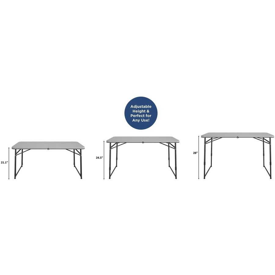 Cosco Fold Portable Indoor/Outdoor Utility Table - 200 lb Capacity - Adjustable Height - 48" Table Top Width x 24" Table Top Depth - 28" Height - Gray - Steel, Resin - 1 Each