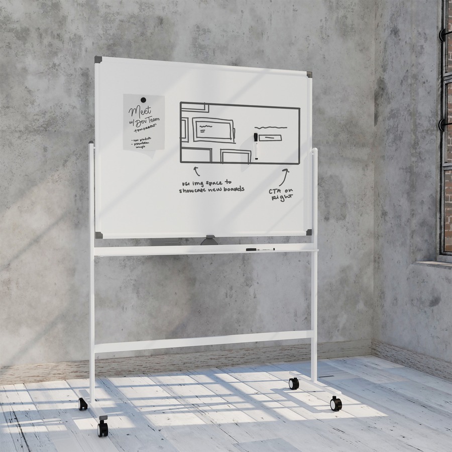 U Brands Double Sided Magnetic Dry-Erase Mobile Easel, 48" X 36" - Painted Steel Surface - White Aluminum Frame - Rectangle - Horizontal - Assembly Required - 1 - Dry-Erase Boards - UBR4535U0001