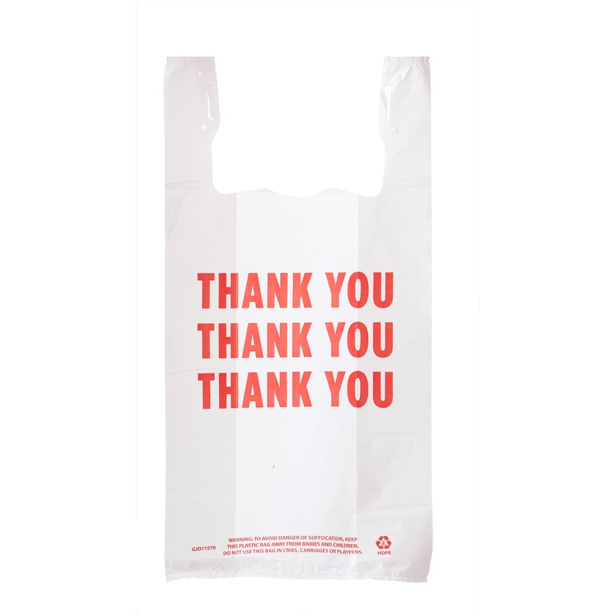Genuine Joe THANK YOU Plastic Bags 11" Width x 20 mil Length High