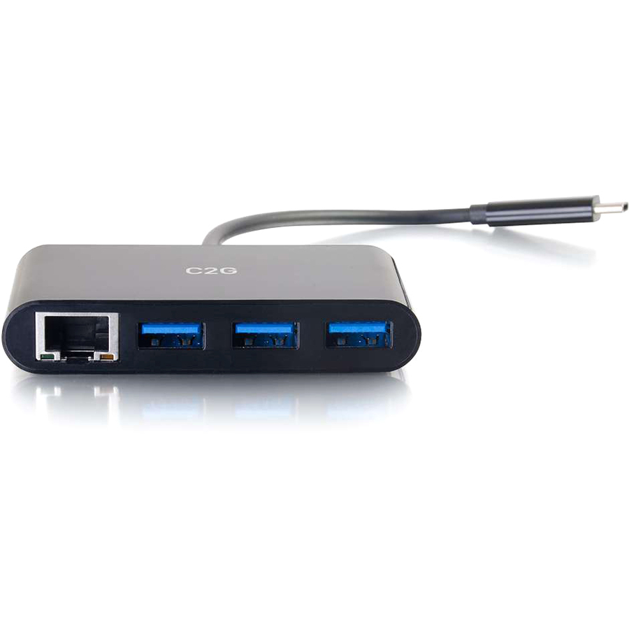 C2G USB-C to Ethernet Adapter with 3-Port USB Hub - Black