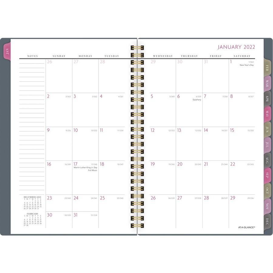 AT-A-Glance® Badge Medallion Collection Planners - Weekly, Monthly - 12 Month - January 2022 till December 2022 - 1 Week, 1 Month Double Page Layout - Twin Wire - Black - Gold - Notes Area, Planner Page, Holiday Listing, Note Page, Top Priorities Sect -  - AAG1565M20022