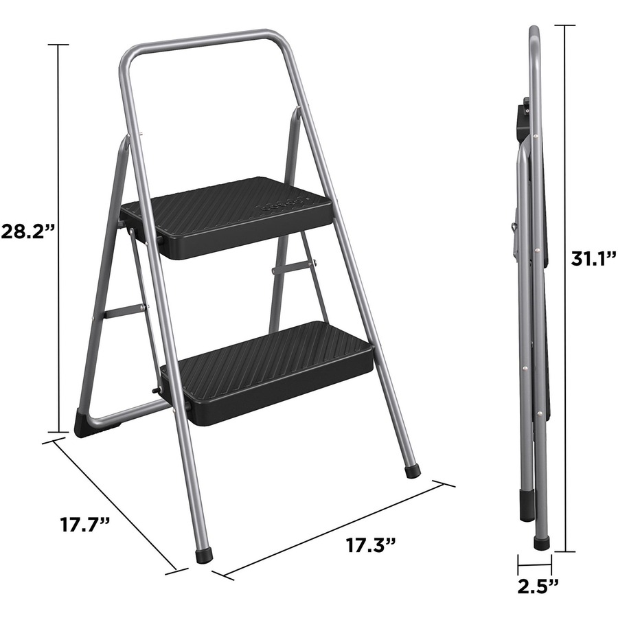 Cosco 2-Step Household Folding Step Stool - 2 Step - 200 lb Load Capacity - 17.3" x 18" x 28.2" - Gray