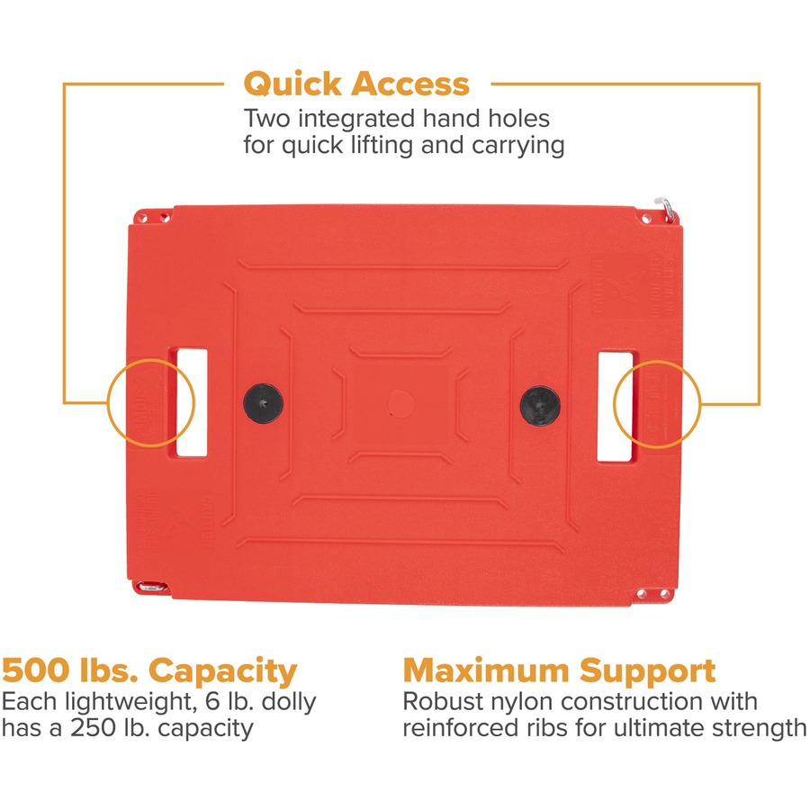 Bostitch Heavy-Duty Dolly - 250 lb Capacity - 4 Casters - Steel, Glass-filled Nylon - x 18" Width x 12.8" Depth x 3.5" Height - Red - 2 / Carton