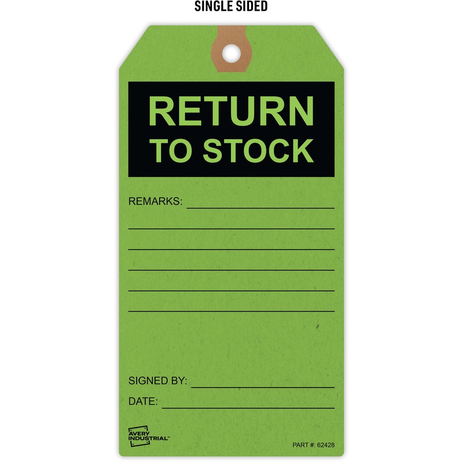Avery® RETURN TO STOCK Preprinted Inventory Tags - 5.75" Length x 3" Width - Rectangular - 12 / Carton - Card Stock - Green