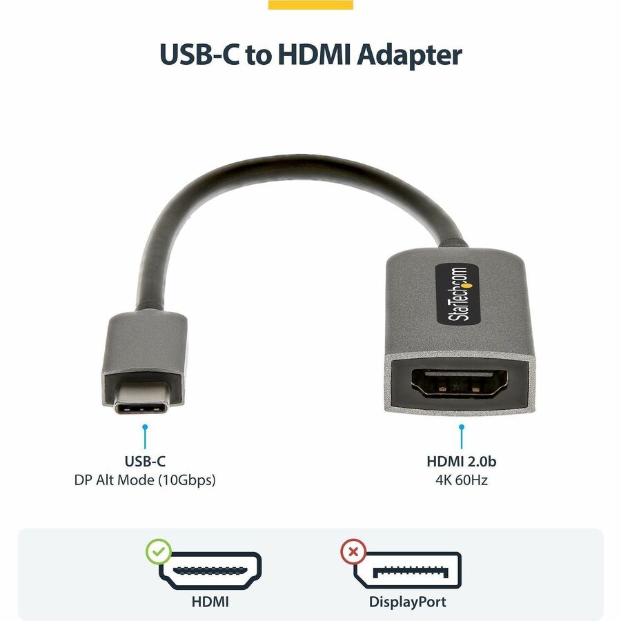 StarTech USB-C to HDMI Adapter, 4K 60Hz Video, HDR10, USB-C to HDMI Monitor Dongle, USB4 / Thunderbolt Compatible