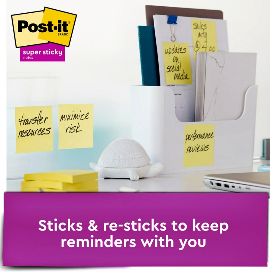 Post-it® Super Sticky Dispenser Notes - Canary Yellow - 3" x 3" - Square - Canary Yellow - Paper - Pop-up, Recyclable, Adhesive - 18 / Pack