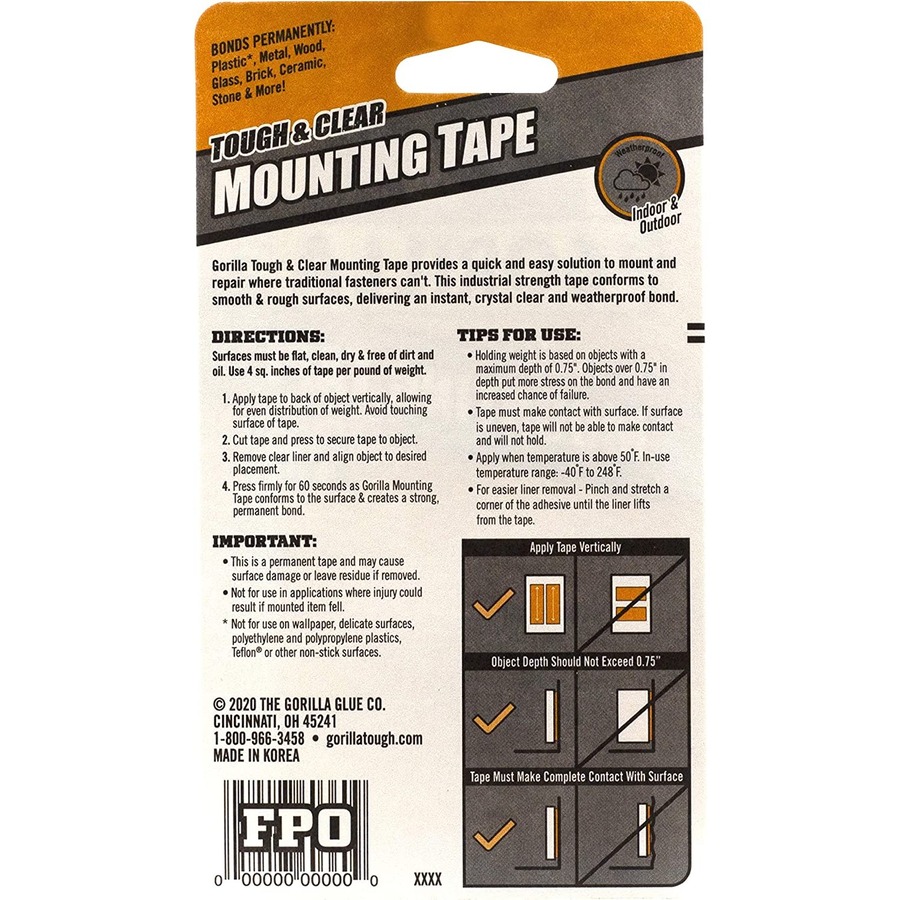 Gorilla Tough & Clear Mounting Tape - Zerbee