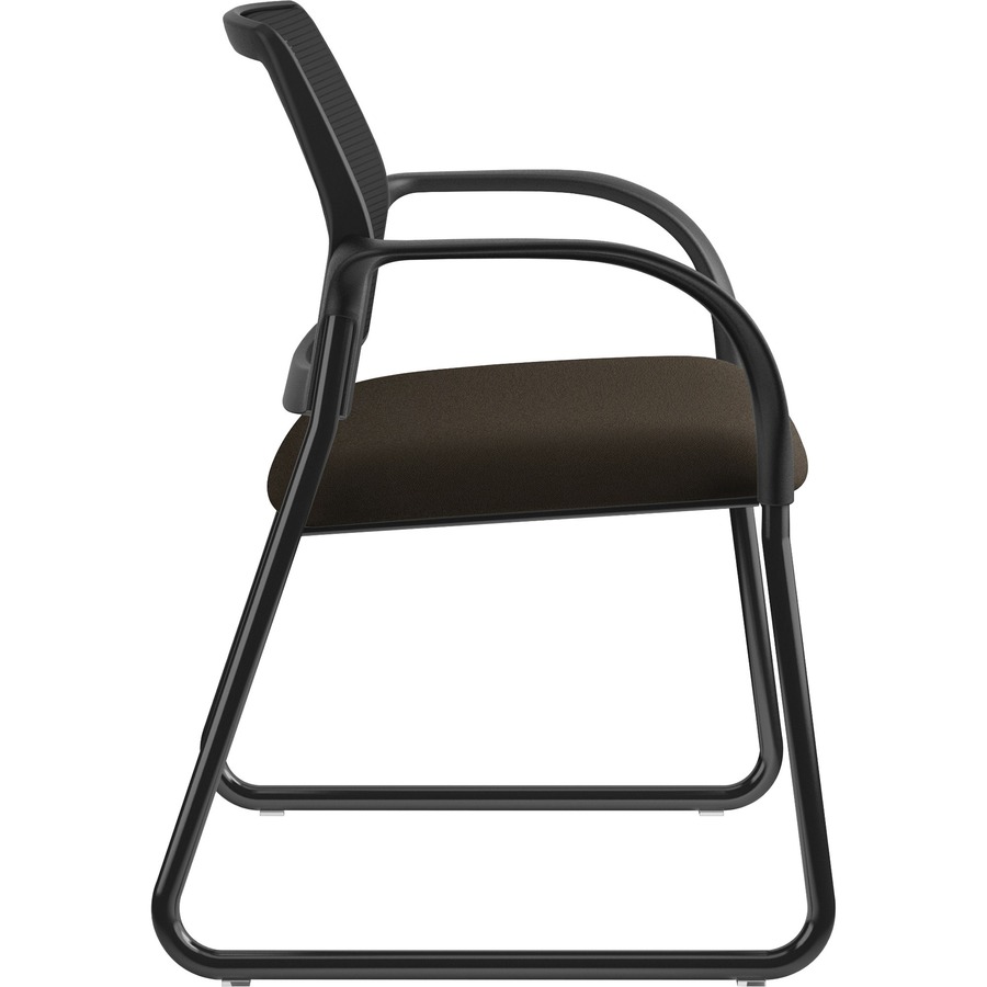 HON Ignition Chair - Espresso Fabric Seat - Black Mesh Back - Black Steel Frame - Sled Base - Espresso - Armrest