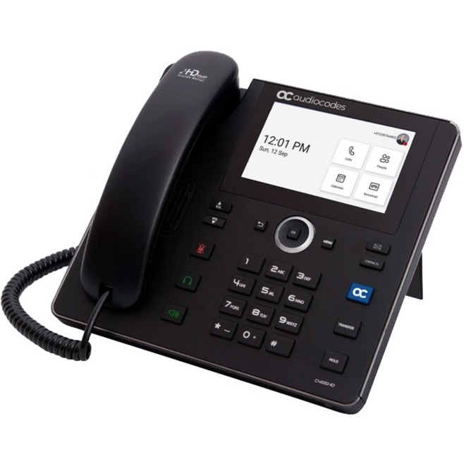 AudioCodes TEAMS C455HD black desk phone with color display and PoE — alternate view 1