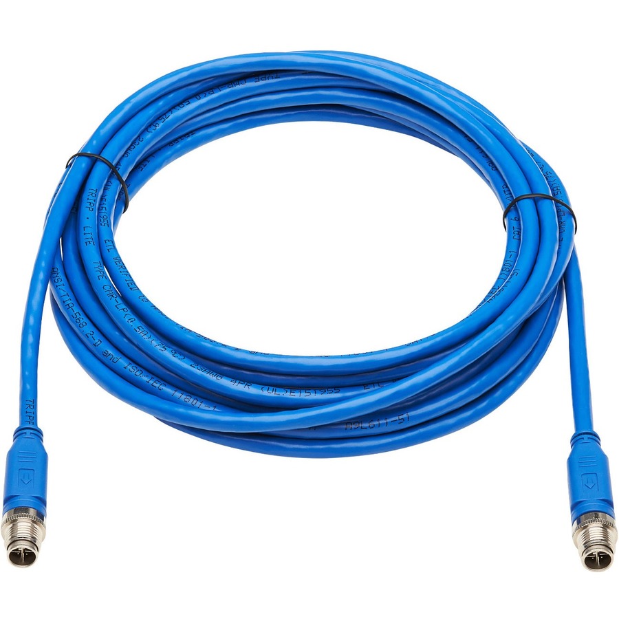 Eaton Tripp Lite Series M12 X-Code Cat6 1G UTP CMR-LP Ethernet Cable (M/M), IP68, PoE, Blue, 3 m (9.8 ft.), TAA