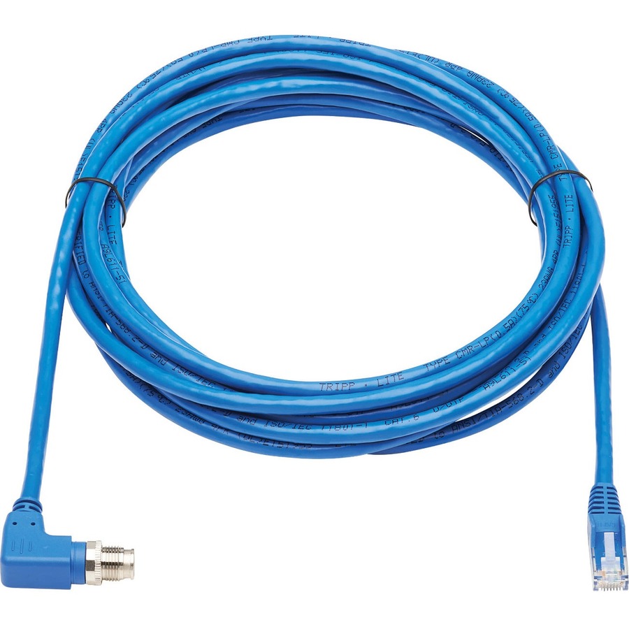 Eaton Tripp Lite Series M12 X-Code Cat6 1G UTP CMR-LP Ethernet Cable (Right-Angle M12 M/RJ45 M), IP68, PoE, Blue, 10 m (32.8 ft.), TAA