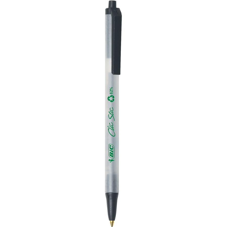 BIC Ecolutions Clic Stic Ballpoint Pen - Medium Pen Point - 1 mm Pen Point  Size - Retractable - Black - Semi Clear Barrel - 48 / Pack - Thomas  Business Center Inc