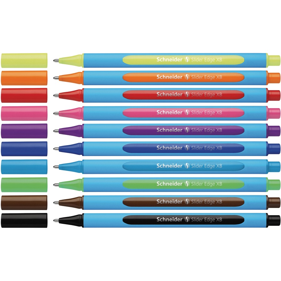 Schneider Slider Edge Ball Point Pens Assorted Colours, Extra Broad Pen Point -  10 per Pack - Ballpoint Stick Pens - PSYRS152290