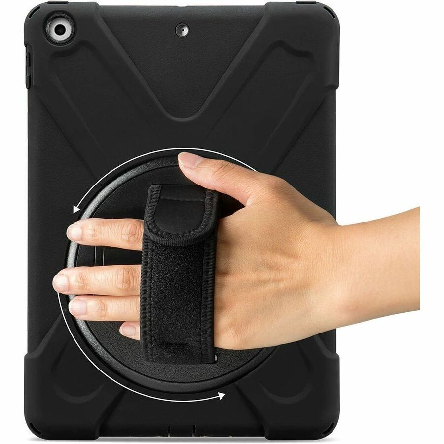 Rugged black iPad 10.2-inch case for Gen 7, 8, and 9 with keyboard support and hand strap — alternate view 1