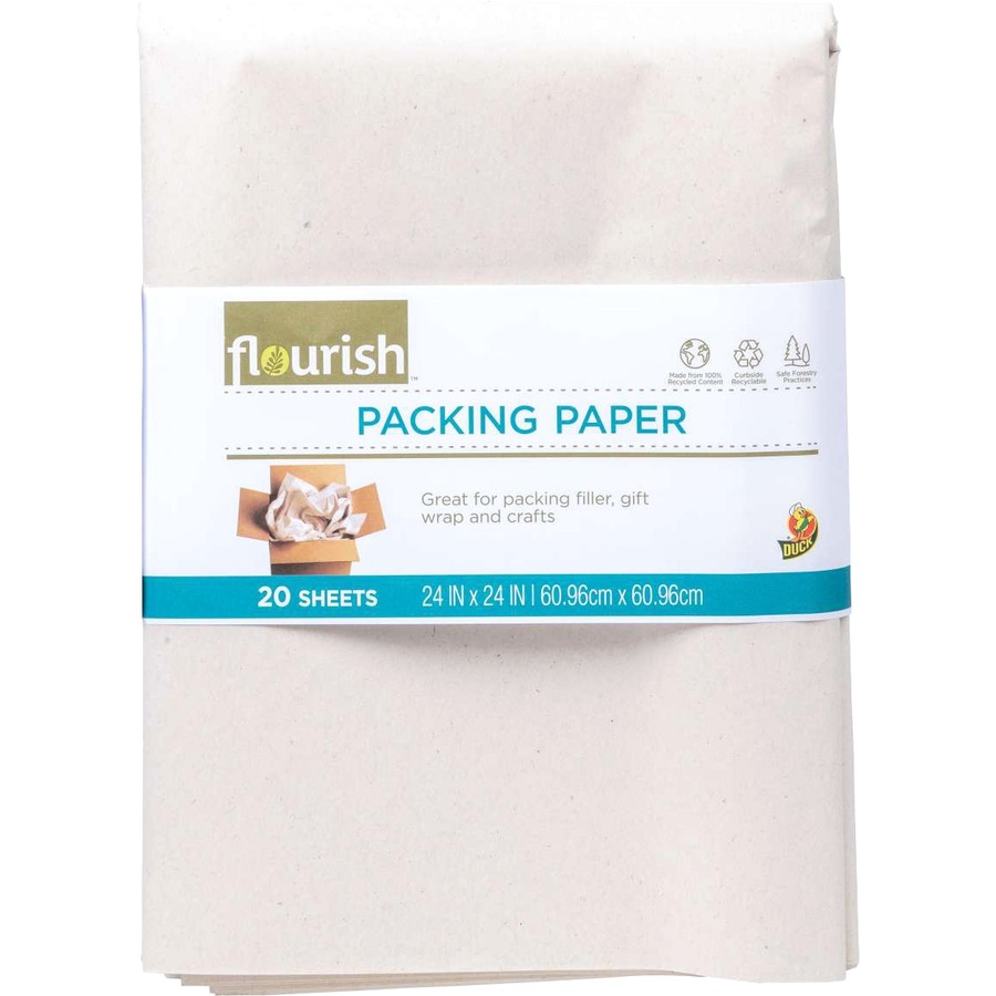 Duck Brand Flourish Recycled Packing Paper - 24" Width x 24" Length - Dust-free, Non-adhesive - Brown - 6Each